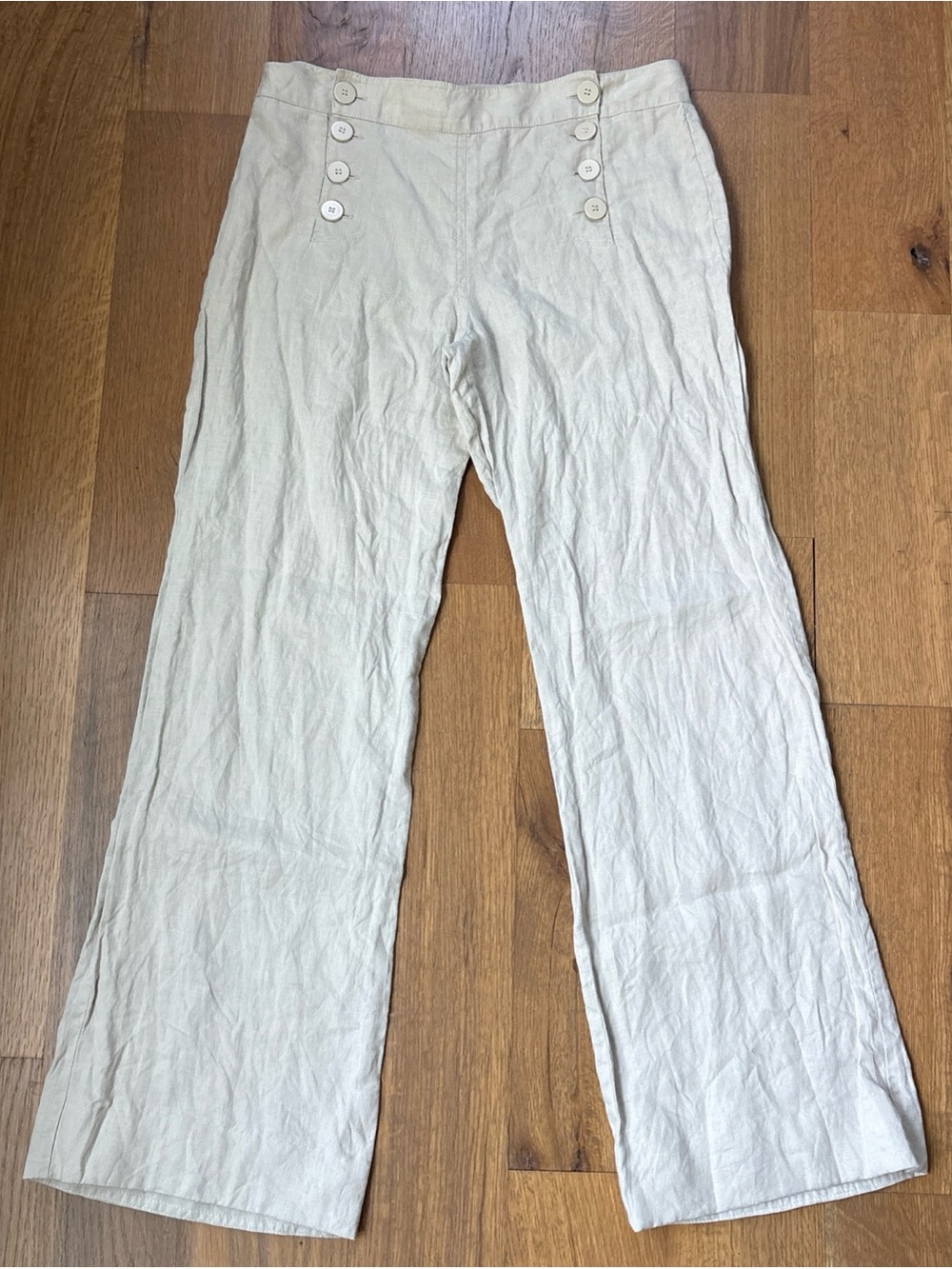 Max Studio 100% Linen Wide-Leg Button Accent Pants beige sustainable breathable